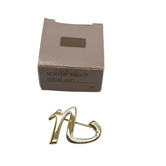 Vintage Avon Special Touch Initial Pin N Gold Tone Brooch Small 1986 - Picture 1 of 4